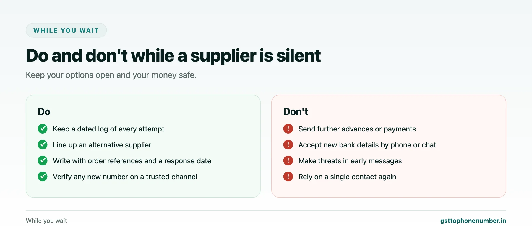 Find supplier mobile number by GST number precautions while a supplier is unresponsive